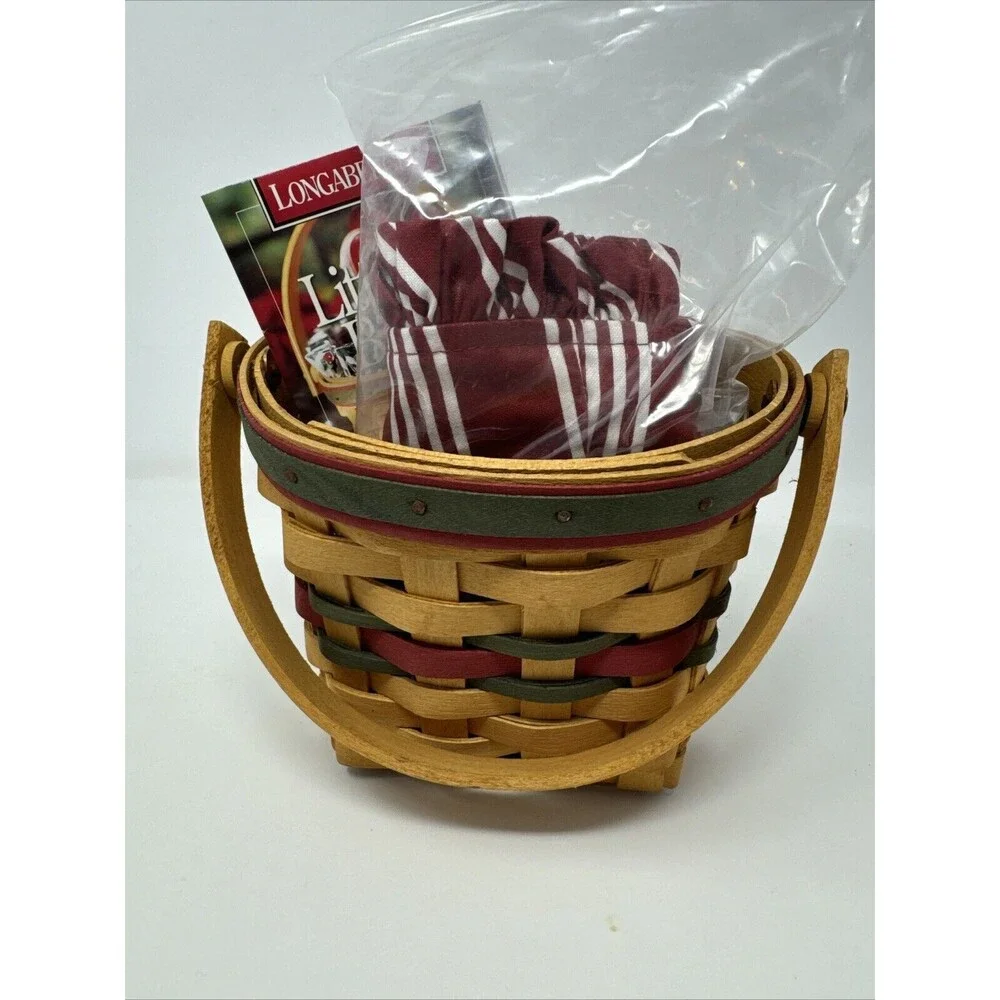 Longaberger 1998 Little Joy Basket Set - Berry Red Stripe + Protector